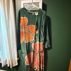 FARM Rio Resort Green Orange Long Sleeve Dress